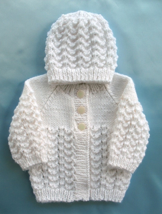 Baby Sweater Hand Knit White Set Preemie Girl Boy Premie