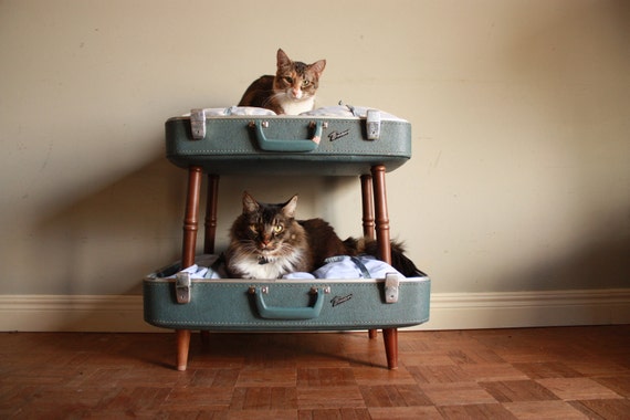 RESERVED FOR BOBBIE - Cozy Cargo Suitcase Bunk Bed - Cats Paradise - Eco Chic Upcycled Luggage