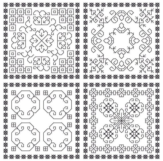 Items similar to Set of 6 Blackwork Biscornu Patterns on Etsy