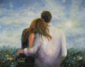 Loving Couple Art Print, lovers, romantic couple, couple in love, hugging, romantic art, anniversary paintings, wall art images, Vickie Wade