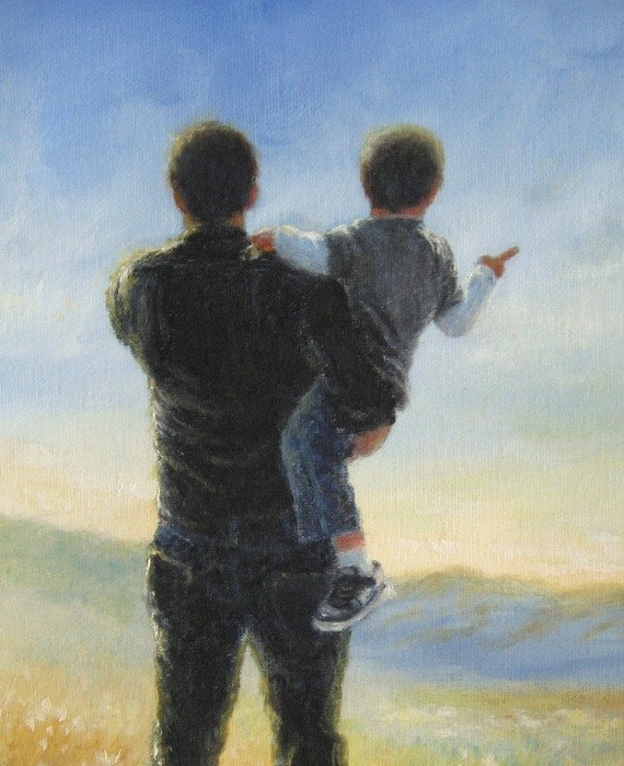Father and Son Art Print dad son boy by VickieWadeFineArt on Etsy