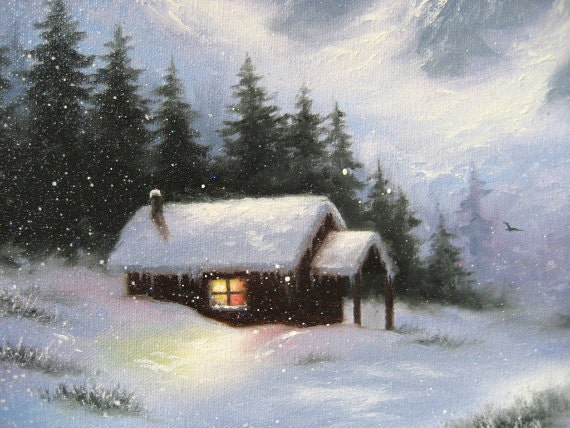 Schneebedeckten hideaway kunstdruck schnee berge hütte