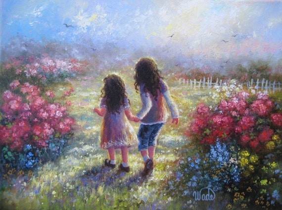 Garden Sisters Art Print From Oil Painting By Vickiewadefineart