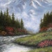 Mountain painting XL18X36 Original Oil Painting, river, landscape, wilderness, majestic mountains