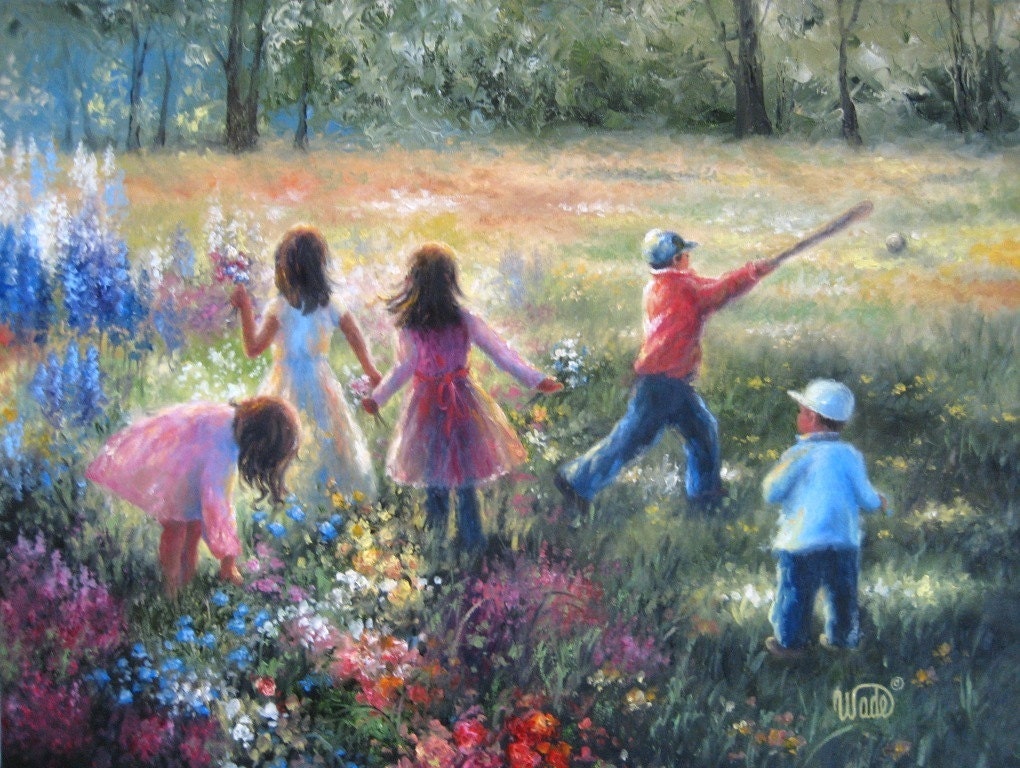 Vickie Wade Original Oil Painting children playing outdoors