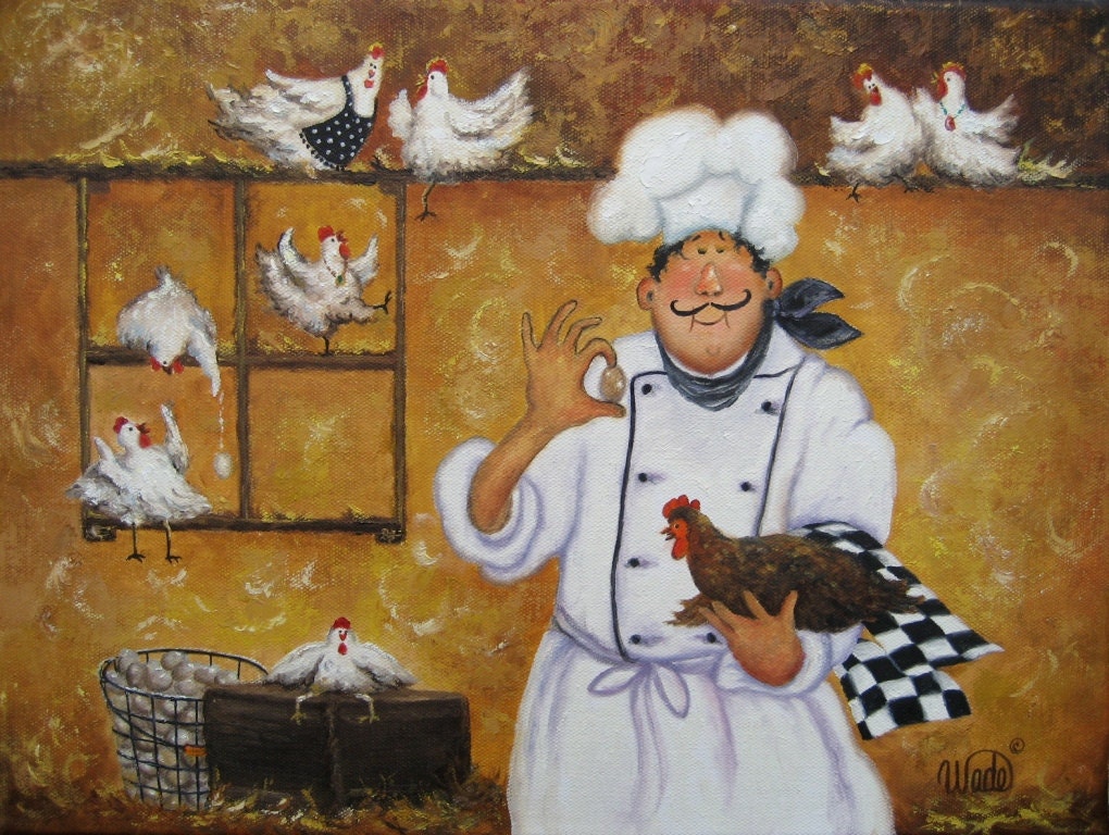 Chicken Chef Art Print fat chefs chef art kitchen wall art egg