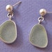 Green beach glass sterling silver dangle drop earrings