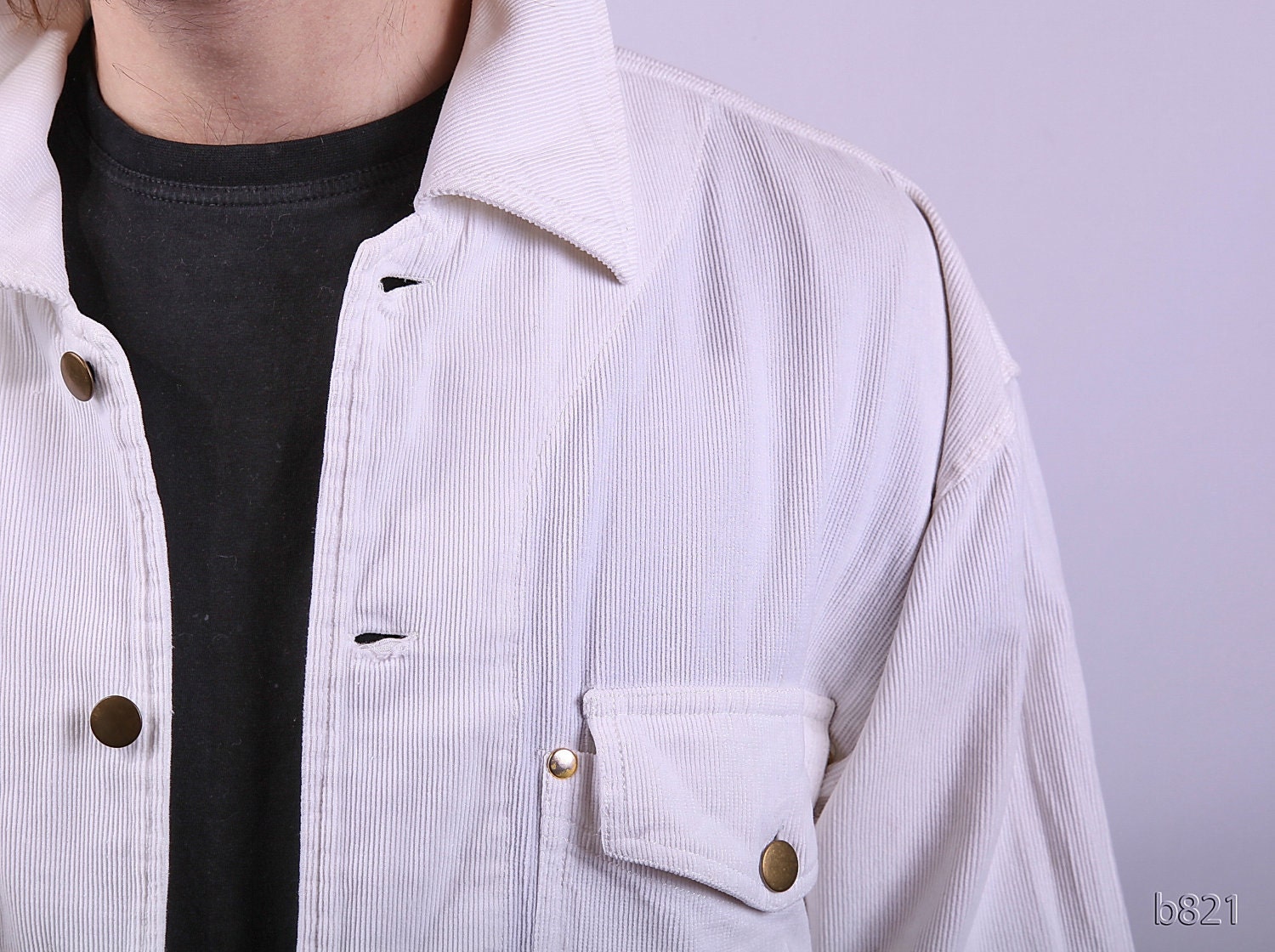 White CORDUROY Jacket . Men Unisex 80s Summer Denim Style