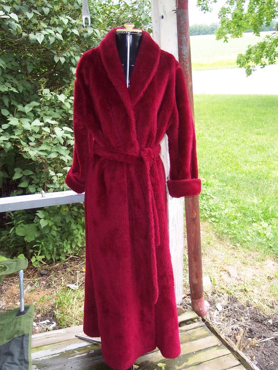 Vintage Fuzzy burgundy red Faux Fur Loungewear long robe