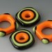 Bright Squared Discs - (4) Handmade Lampwork Beads - Lime, Orange
