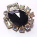 Vintage Black Glass Rhinestone Button 25mm Embellishment Metal Shank