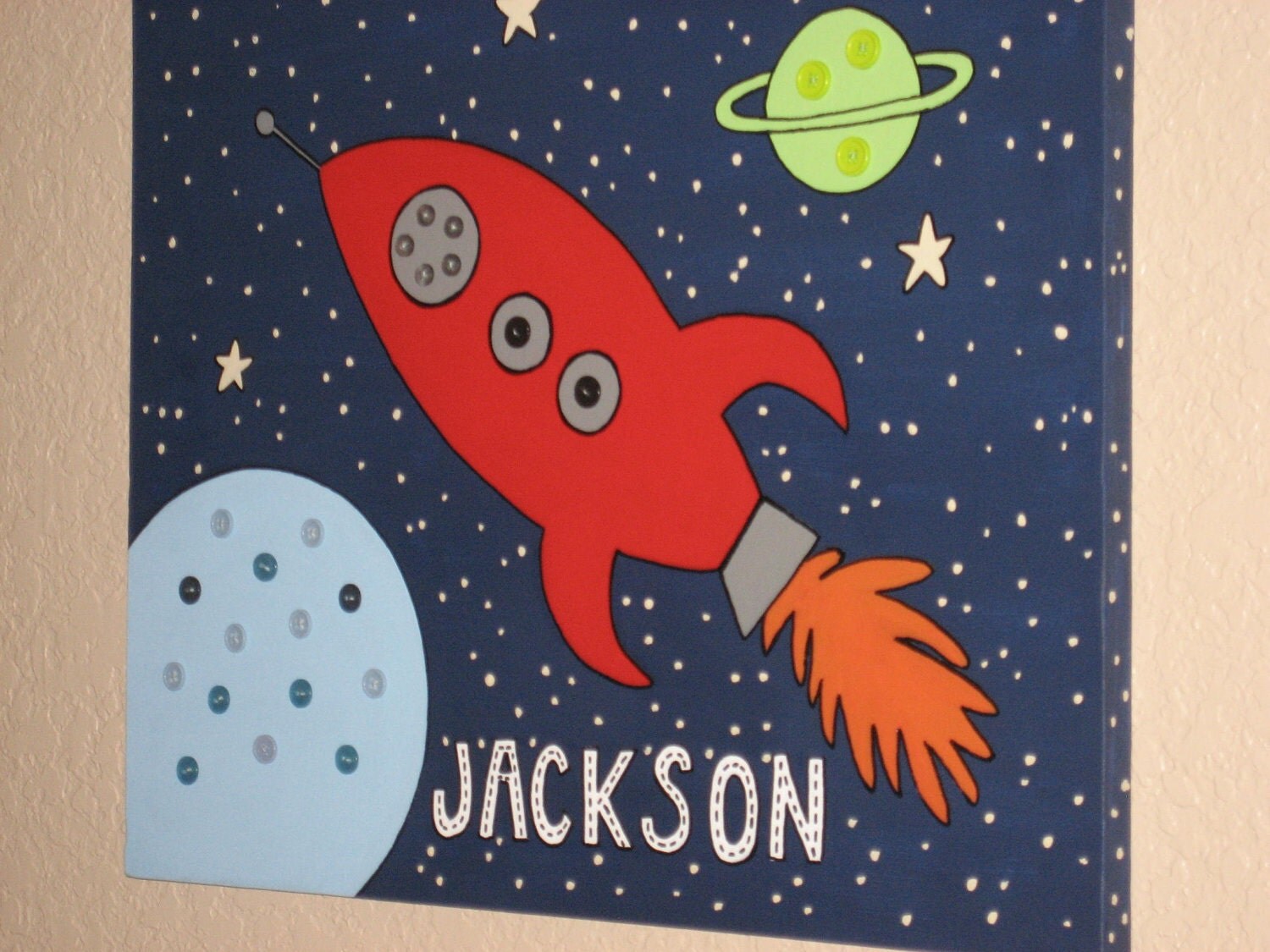 Rocket Ship Kids Wall Art by CuteAsAButtonArt on Etsy