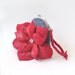 Felted purse bag Clutch Grey Red Flower Metal Frame with Bag Belt