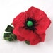 Brooch felt flower poppy red green