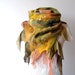Nuno felted scarf Green Yellow silk leaves
