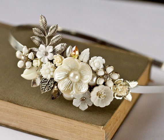 bridal headband white bridal hair piece vintage headband bridal headband white bridal hair piece vintage headband