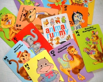 Vintage Animal Rummy Playing Cards / Lot of 11