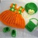 American Girl and similar 18 inch doll: five-piece crochet set in bright orange, green and yellow
