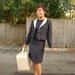 Vintage 1960s gray silk dress and jacket set with detachable white collar size small xs