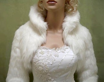 Ivory faux fur bolero faux fur shrug long sleeve FB002-Ivory