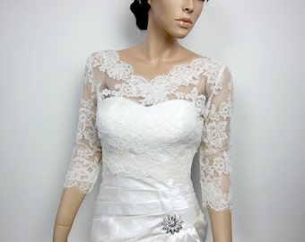 Lace bolero jacket, Bridal Bolero, Wedding jacket, wedding bolero, bridal shrug, bridal jacket, V-neck ivory Alencon lace