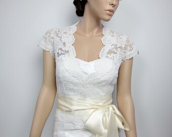 Lace bolero, wedding jacket, bridal bolero, wedding bolero, bridal shrug, ivory alencon lace, front open