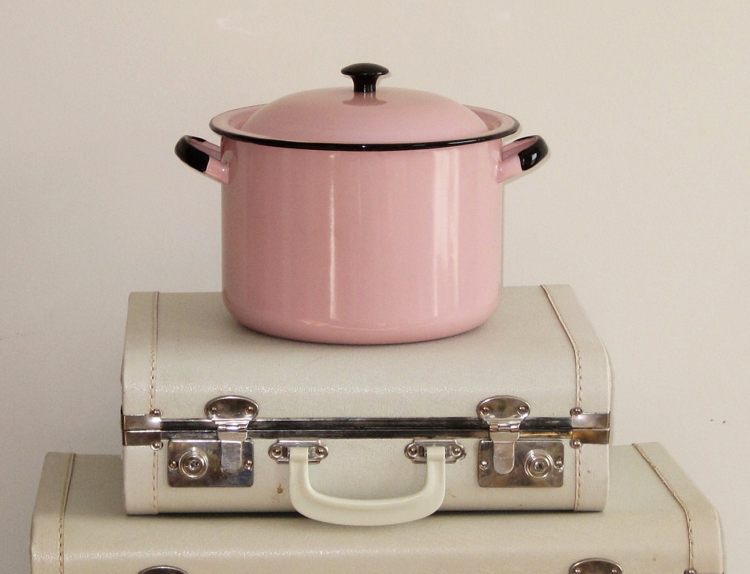 RESERVED for Trina Vintage Pink Enamelware Stock Pot Large
