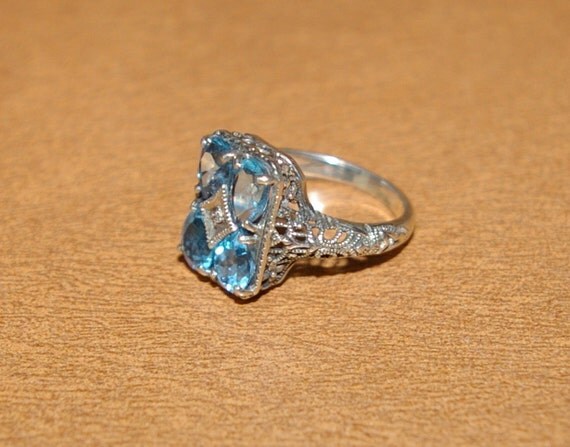 Aquamarine Ring Sterling Size 7.5 Made in by bettysworld4u