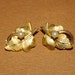 Gold Leaf Earrings with White Pearl Clip ons Vintage 1970's