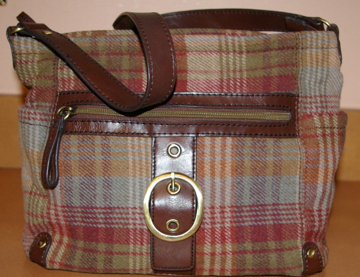 brown plaid handbag