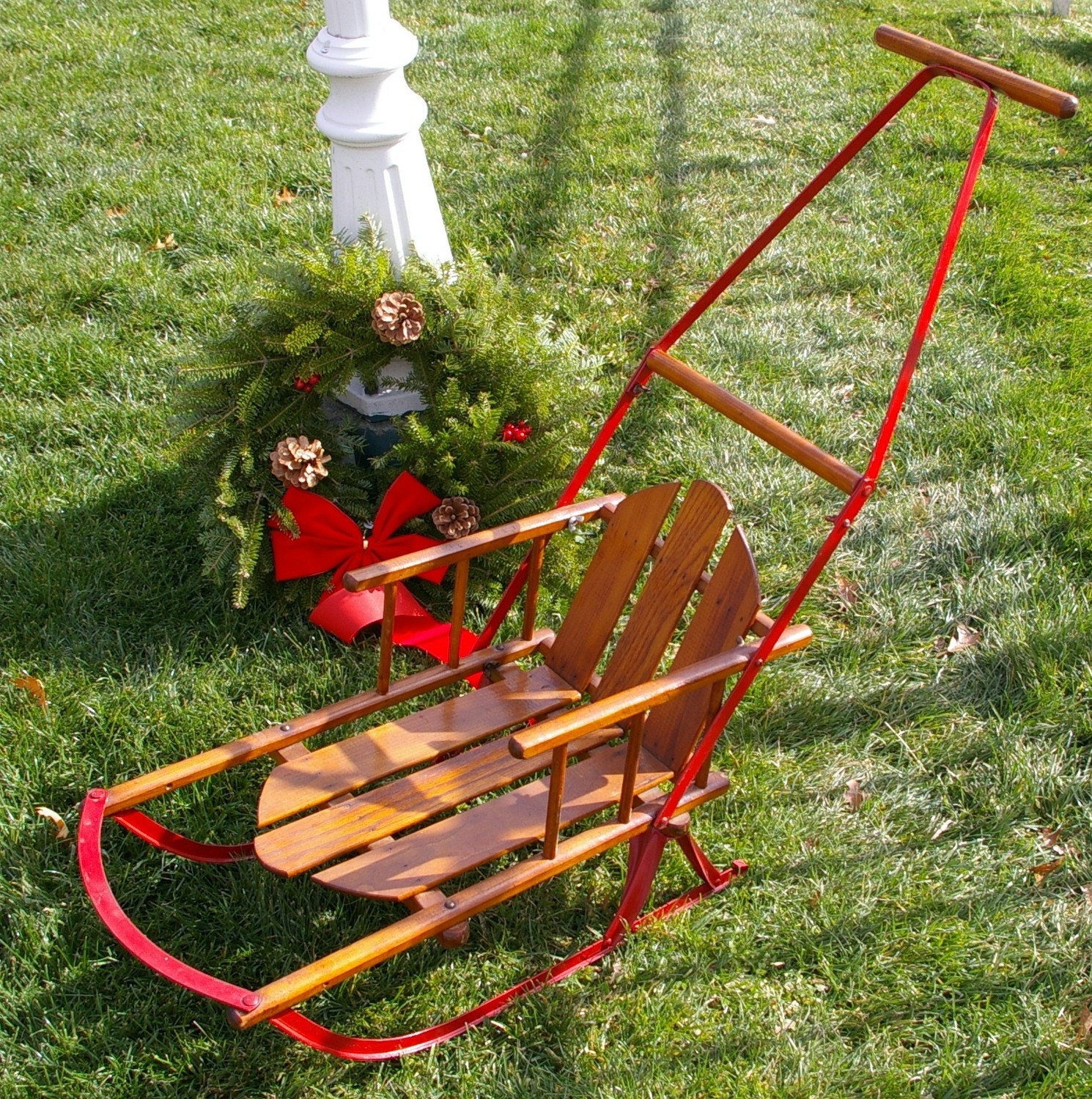 Antique Childs Push Sled Or Christmas Decoration On Sale