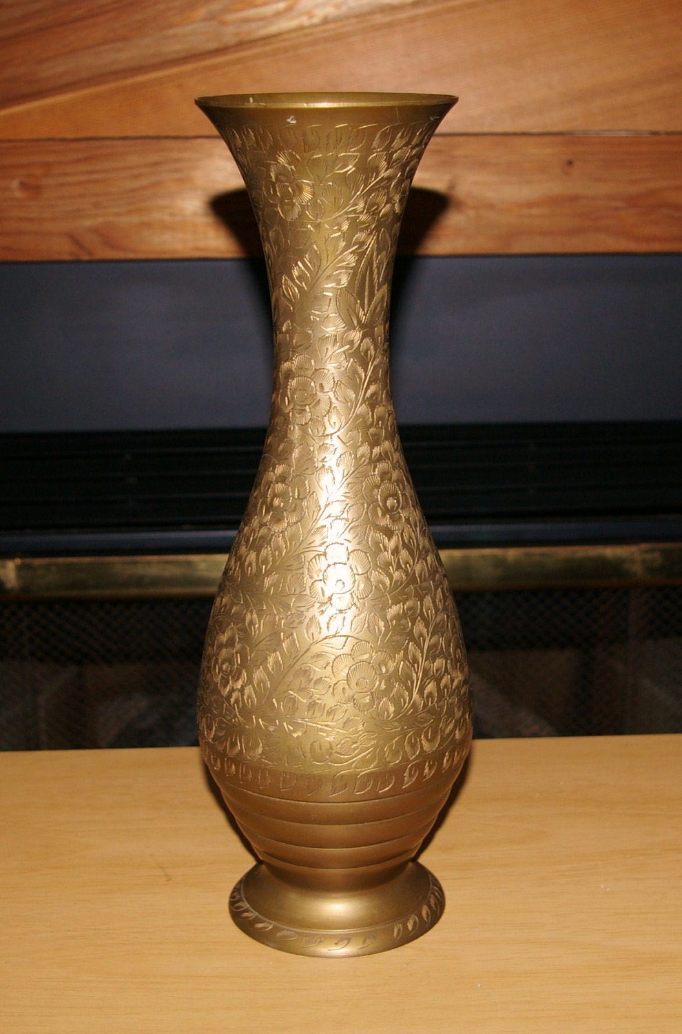 Brass Vase from India Flower Etched Large Size On SALE