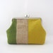 metal frame pouch- linen stripe patchwork