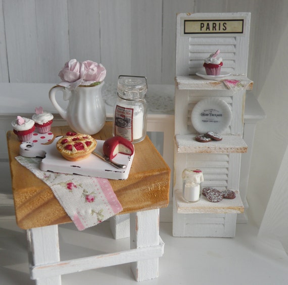 Miniature Shabby  Chic Kitchen  Set  by HamptonIvyDesigns on Etsy