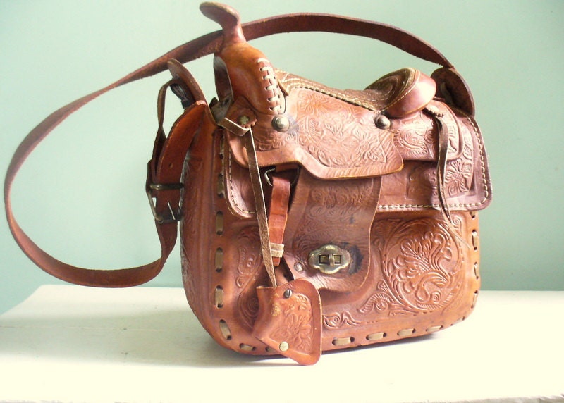 Vintage Tooled Leather Horse Saddle Purse Made in Mexico