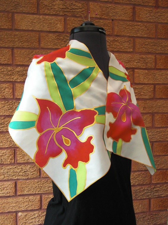 SINGAPORE ORCHID Mini Hand Painted Silk Scarf by Julie