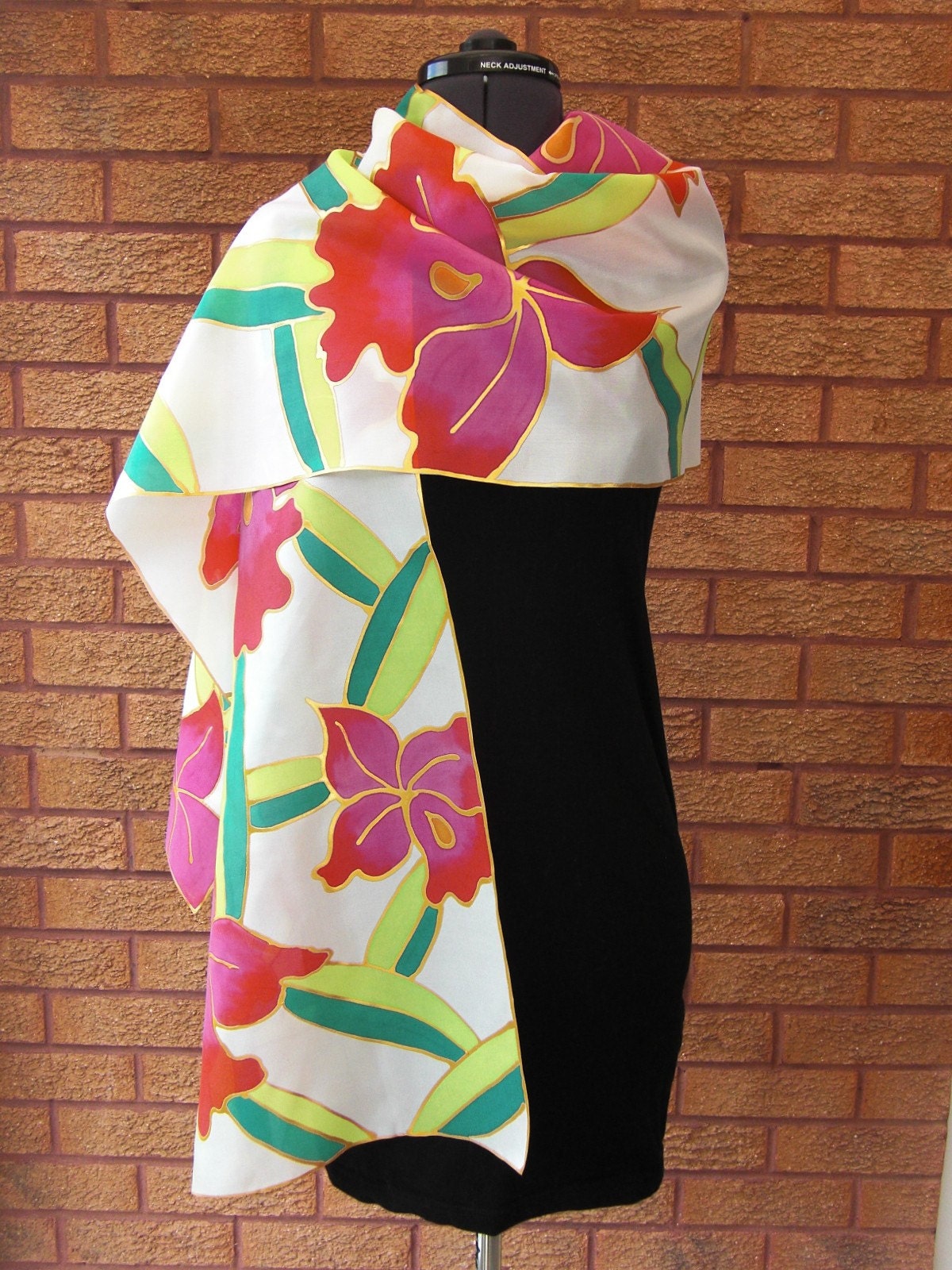 SINGAPORE ORCHID Hand Painted Pure Silk Scarf by Julie