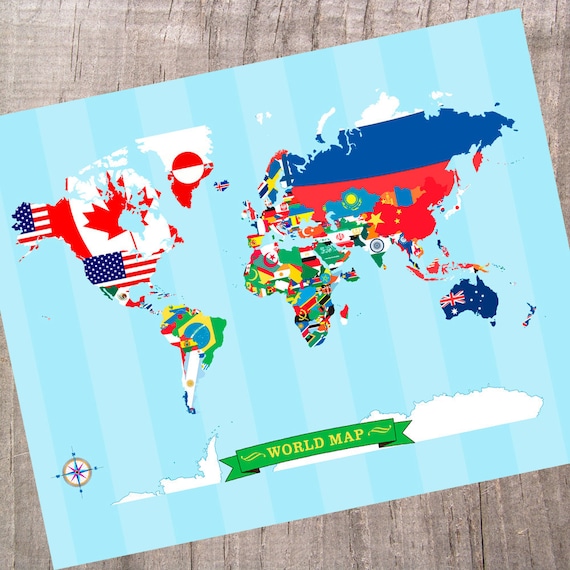 flags world map with flags wall art print wanderlust