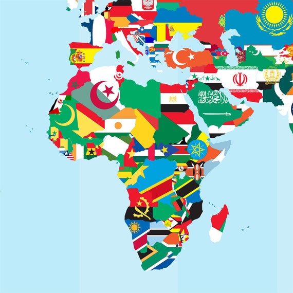 flags world map with flags wall art print wanderlust