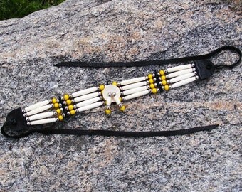 Bone hair pipe choker, antique yellow white heart beads, african trade beads, hairpipe necklace, native american style, pow wow regalia