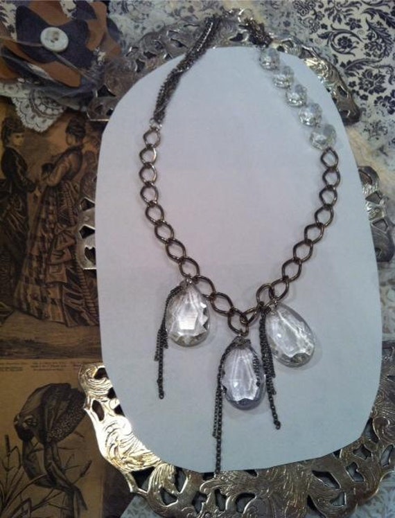 Antique Chandelier Crystal and Chain Statement by Ameliorez