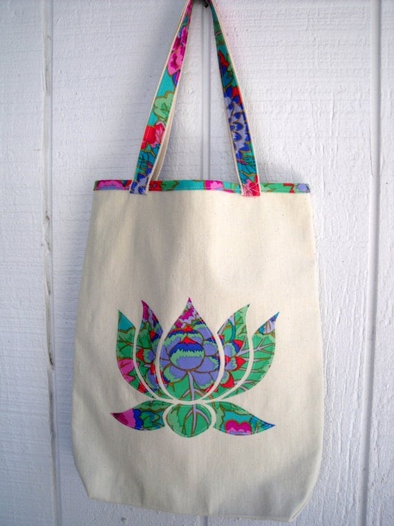 Lotus Flower Applique Tote Bag