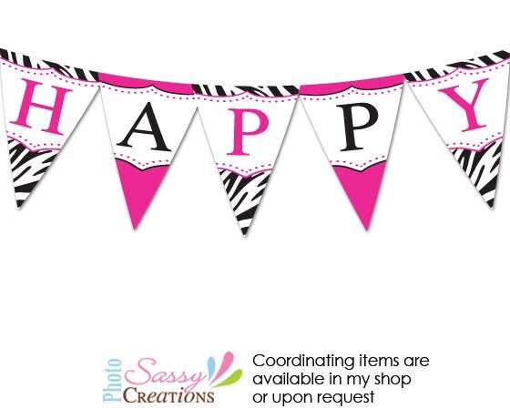 Printable Zebra Birthday Banner | zebra print birthday banner personalized printable birthday Printable Zebra Birthday Banner | zebra print birthday banner personalized printable birthday