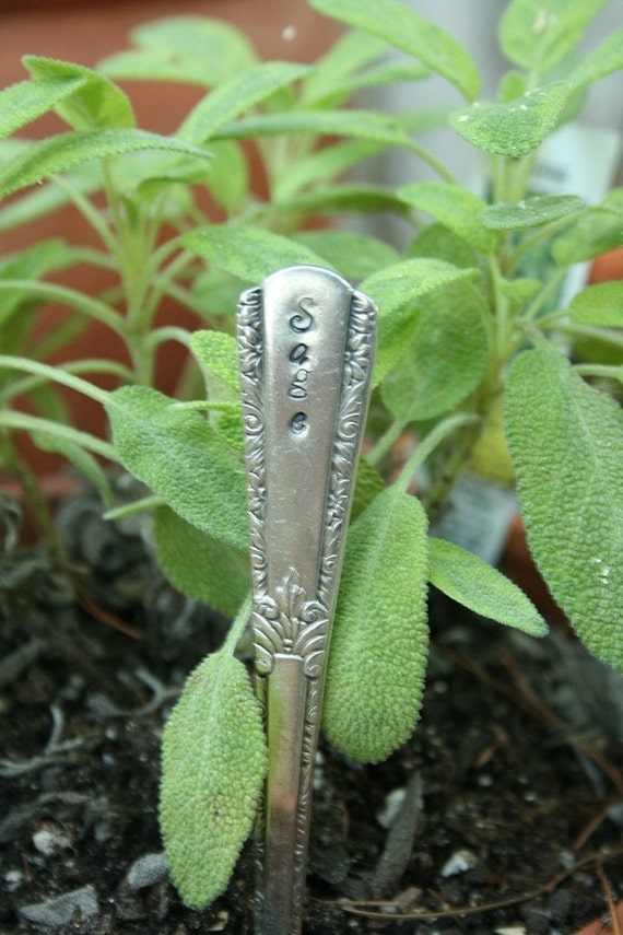 Herb Garden Stakes Set of 5 seedling markers vintage silver