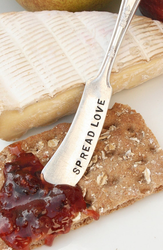 Vintage hand stamped cheese or jam spreaders spread love joy