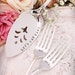 Mr. Mrs. Forks and Cake Server Let's Eat Cake Hand Stamped Silverware Wedding Fleur di lis Pattern - As seen on Soolip Wedding App