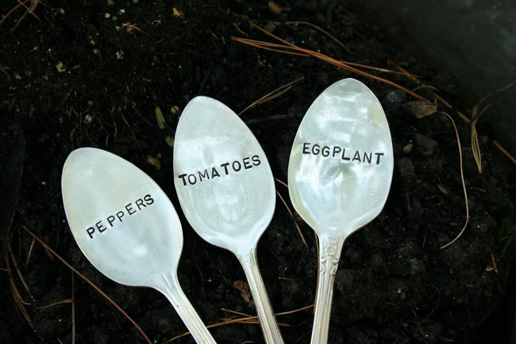 Vintage Silverware Garden Markers Set of three Peppers