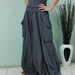 Bring Me To The Moon - Steampunk Maxi Flare Hand Dyed Charcoal Crinkle Cotton Skirt With Ruching Detail Around Bottom Hem