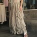 Bring Me To The Moon - Steampunk Maxi Flare Hand Dyed Beige Crinkle Cotton Skirt With Ruching Detail Around Bottom Hem