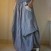 Blue Cotton Mix Linen Double Voile Yarn Dyed Super Wide Legs Funky Bell Bottom Pants